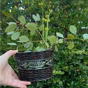 Wicker Basket with Silver Foliage Design